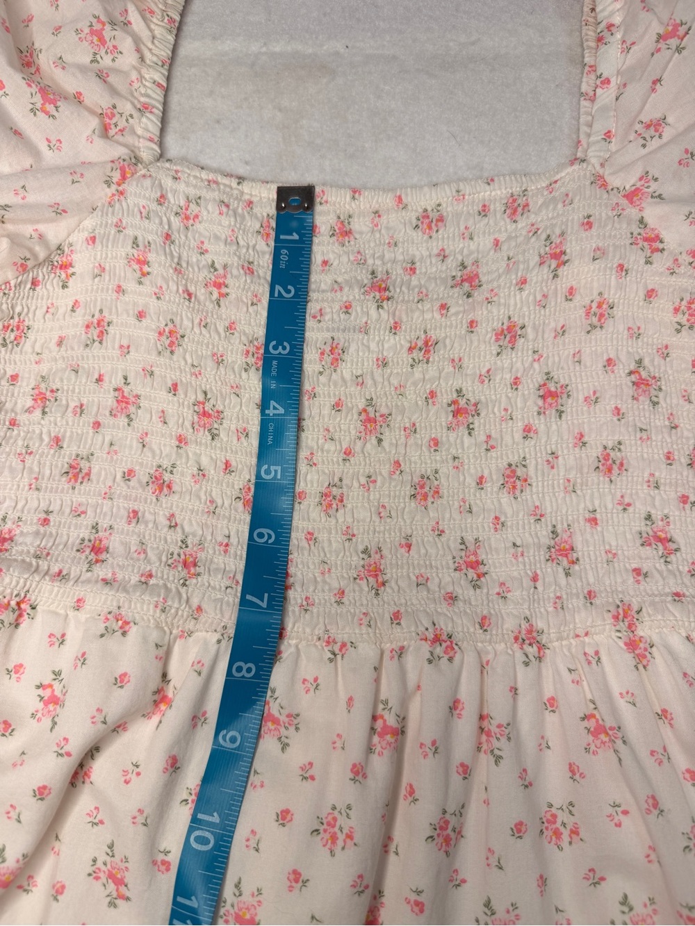 Juniors' Cottage Core Pink Floral Puff-Sleeve Midi Dress with Smocking, Size XS - Picture 12 of 12